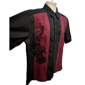 Harley Davidson Motorcycle Mechanic Garage Embroider Eagle Button Up Shirt Large